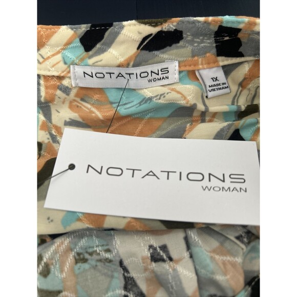 Notations Plus Size 1X Turquoise Gray Abstract Print Blouse Tunic Stretch Knit - Picture 8 of 8